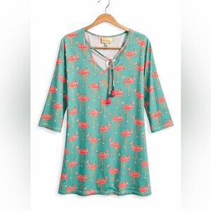 Viv & Lou Flamingo Swim Cover Up Tunic Dress NWT Tropical S/M Cruise Summer New